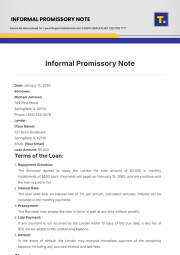 Free Informal Promissory Note Template to Edit Online