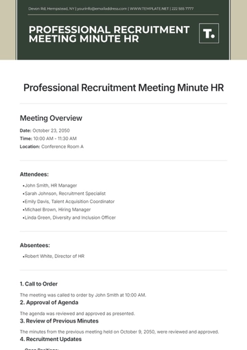 Free Professional Recruitment Meeting Minute HR Template to Edit Online