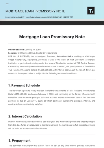 Free Mortgage Loan Promissory Note Template to Edit Online