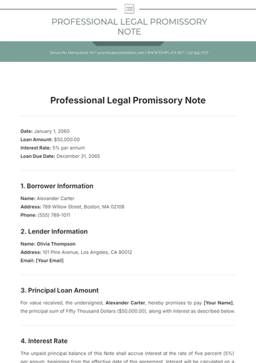 Free Professional Legal Promissory Note Template to Edit Online