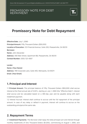 Free Promissory Note for Debt Repayment Template to Edit Online