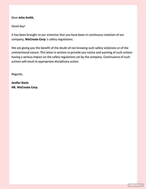 Safety Warning Letter