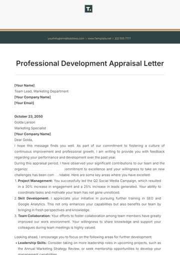 Free Professional Development Appraisal Letter Template to Edit Online