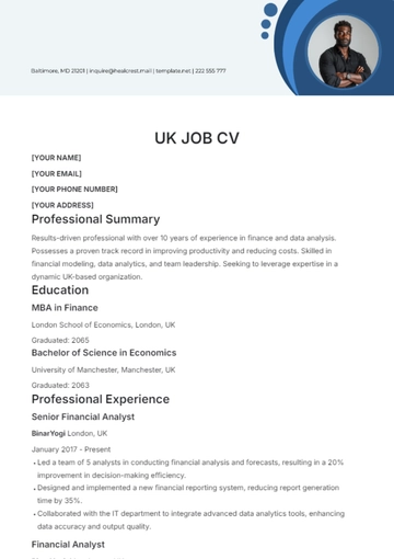 Free UK Job CV Template to Edit Online