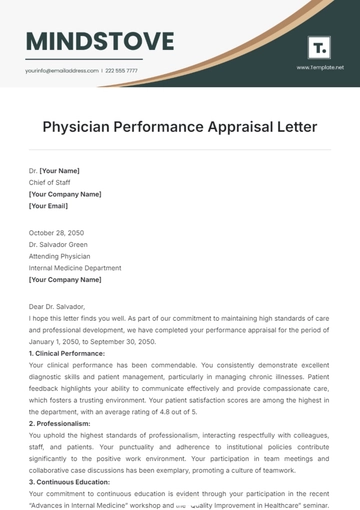 Free Physician Performance Appraisal Letter Template to Edit Online
