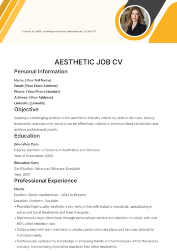 Free Aesthetic Job CV Template to Edit Online