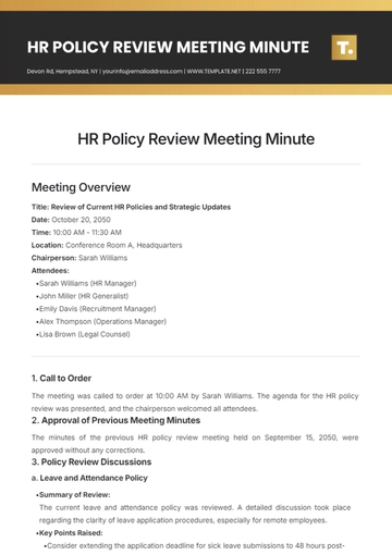Free HR Policy Review Meeting Minute Template to Edit Online