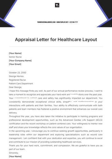 Free Appraisal Letter for Healthcare Layout Template to Edit Online