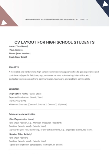 Free CV Layout Template for High School Students to Edit Online