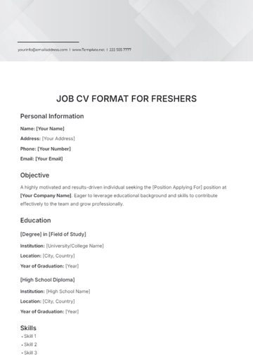 Free Job CV Format for Freshers Template to Edit Online