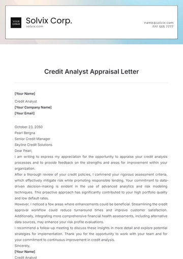 Free Credit Analyst Appraisal Letter Template to Edit Online