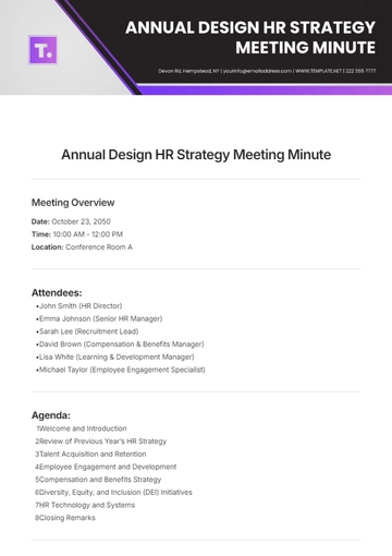 Free Annual Design HR Strategy Meeting Minute  Template to Edit Online