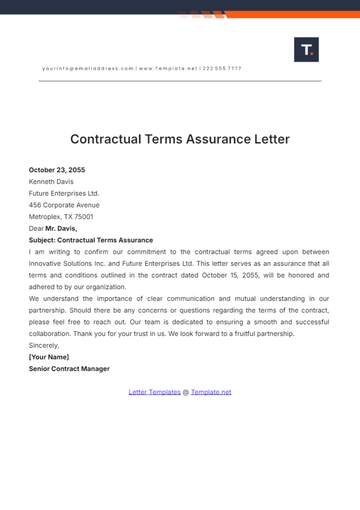 Free Contractual Terms Assurance Letter Template to Edit Online