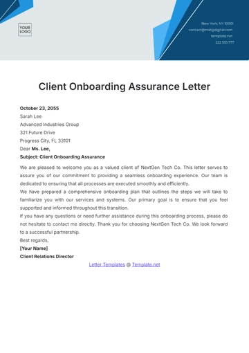 Free Client Onboarding Assurance Letter Template to Edit Online
