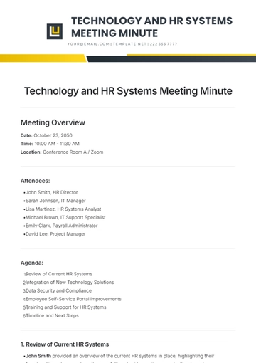 Free Technology and HR Systems Meeting Minute Template to Edit Online