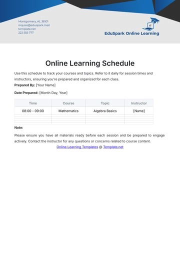 Free Online Learning Schedule Template to Edit Online