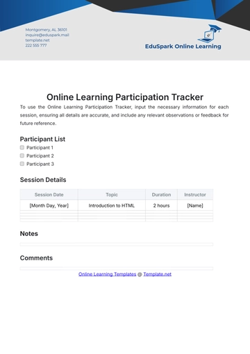 Free Online Learning Participation Tracker Template to Edit Online