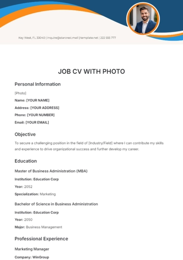 Free Job CV Template with Photo to Edit Online