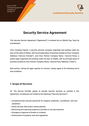 Free Security Service Agreement Template to Edit Online