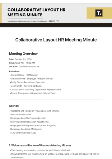 Free Collaborative Layout HR Meeting Minute  Template to Edit Online