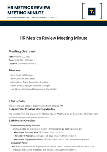 Free HR Metrics Review Meeting Minute  Template to Edit Online
