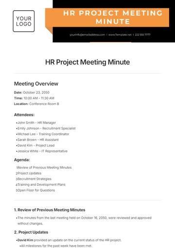 Free HR Project Meeting Minute Template to Edit Online