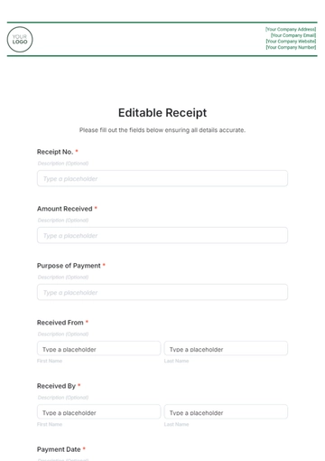 Free Editable Receipt Template to Edit Online