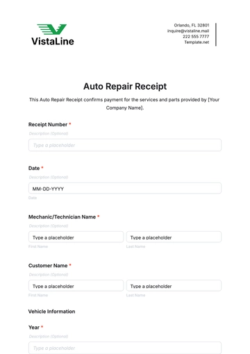 Free Auto Repair Receipt Template to Edit Online