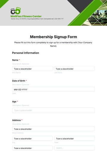 Free Membership Signup Form Template to Edit Online