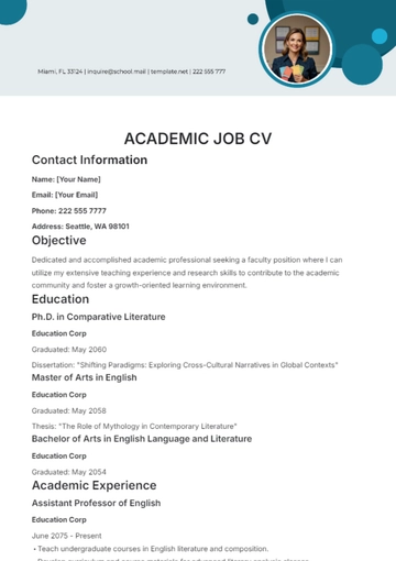 Free Academic Job CV Template to Edit Online