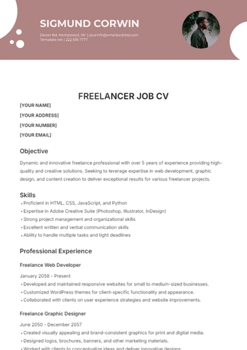 Free Freelancer Job CV Template to Edit Online