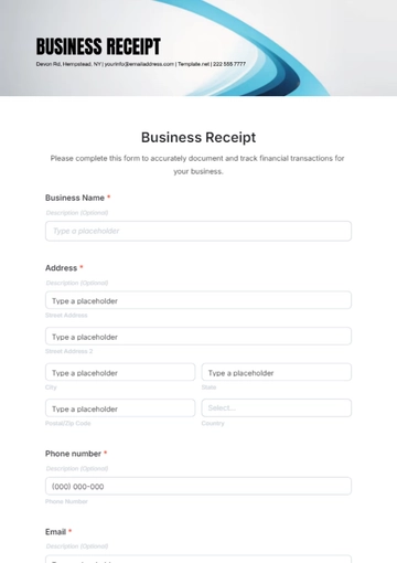 Free Business Receipt Form Template to Edit Online