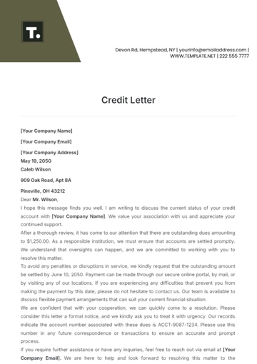 Free Credit Letter Template to Edit Online