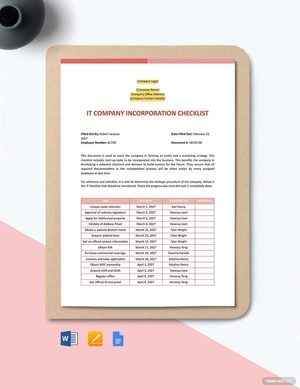 IT Company Incorporation Checklist Template