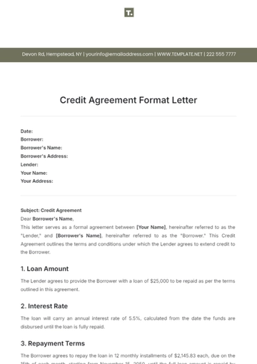 Free Credit Agreement Format Letter Template to Edit Online