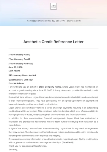 Free Aesthetic Credit Reference Letter Template to Edit Online