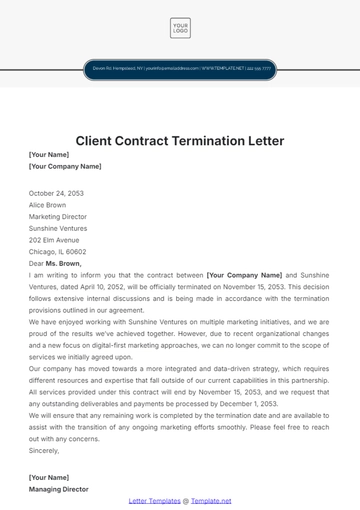 Free Client Contract Termination Letter Template to Edit Online