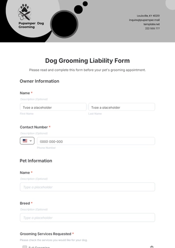 Free Dog Grooming Liability Form Template to Edit Online