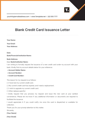 Free Blank Credit Card Issuance Letter Template to Edit Online