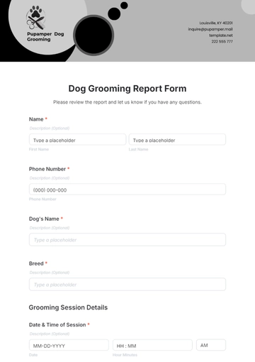 Free Dog Grooming Report Form Template to Edit Online