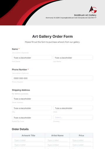 Free Art Gallery Order Form Template to Edit Online
