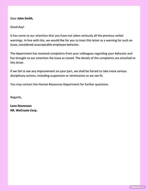 Staff Warning Letter