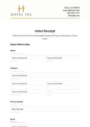 Free Hotel Receipt Template to Edit Online