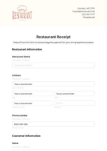 Free Restaurant Receipt Template to Edit Online