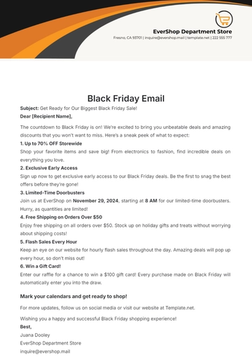 Free Black Friday Email Template to Edit Online