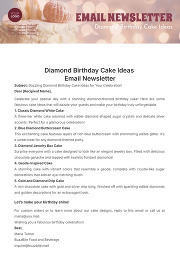 Free Diamond Birthday Cake Ideas Email Newsletter Template to Edit Online