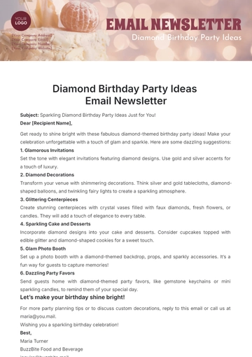 Free Diamond Birthday Party Ideas Email Newsletter Template to Edit Online