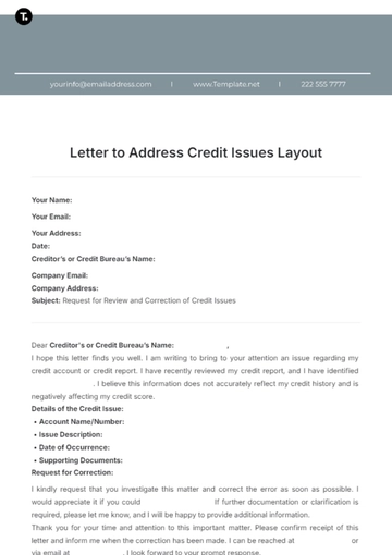 Free Letter to Address Credit Issues Layout Template to Edit Online