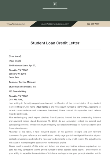 Free Student Loan Credit Letter Template to Edit Online