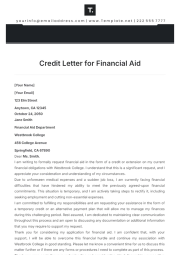 Free Credit Letter for Financial Aid Template to Edit Online